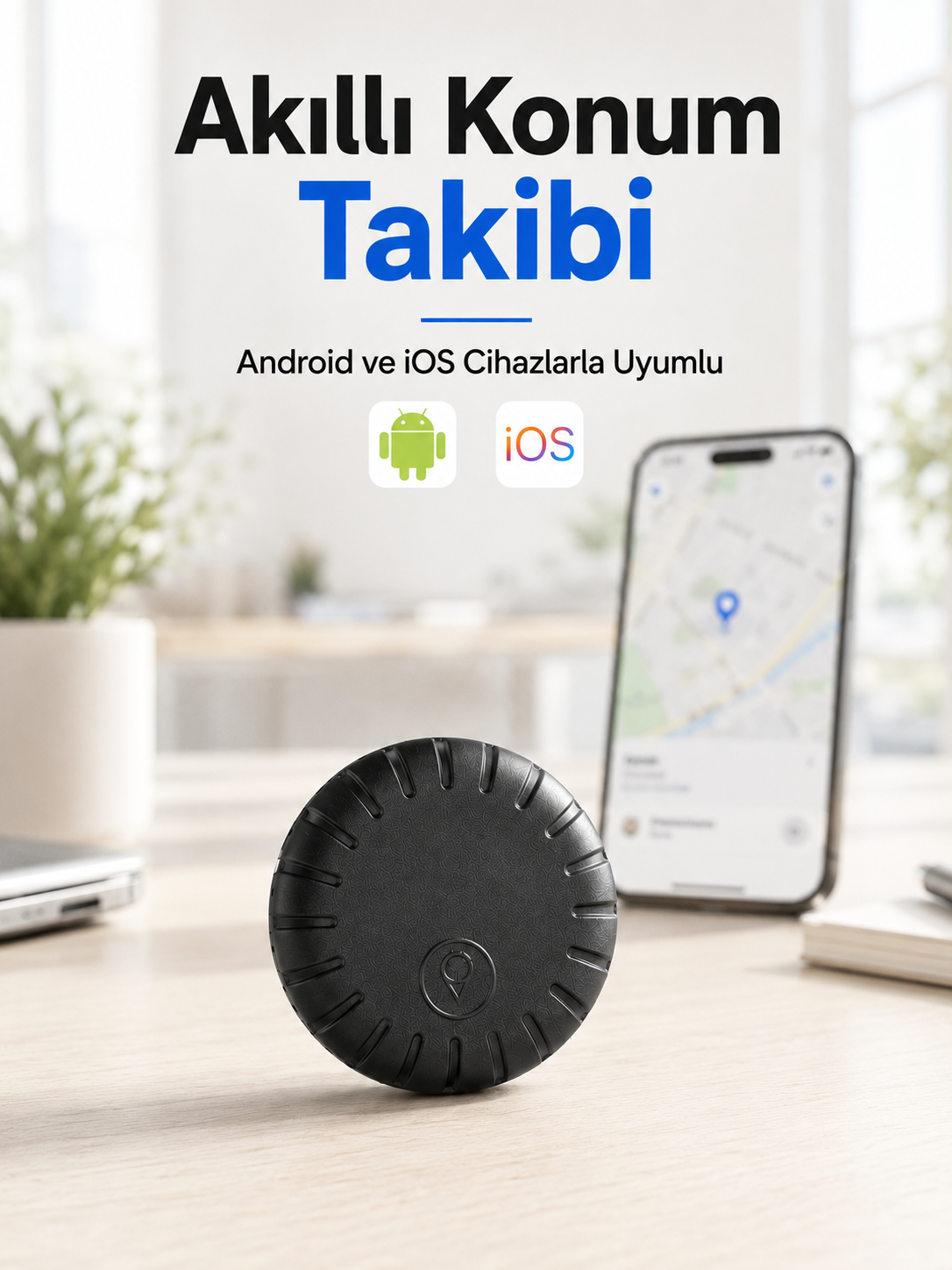 Akıllı GPS Takip Cihazı Android ve iOS Uyumlu 2 Yıl Pil Ömürlü Mini Konum Bulucu