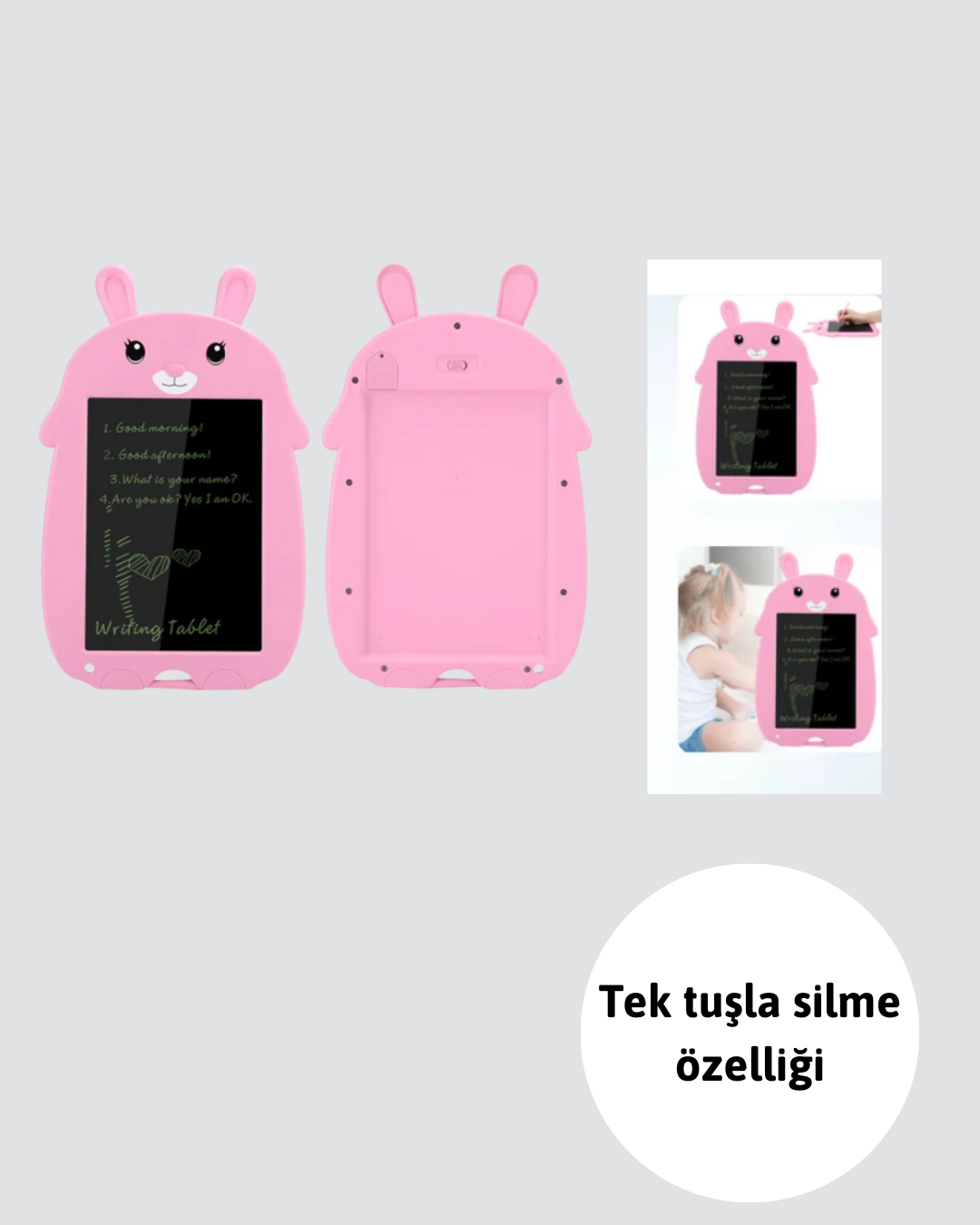 Tek Tuşla Silinebilir LCD Yazı Tableti | Çocuklar İçin Eğitim Tableti