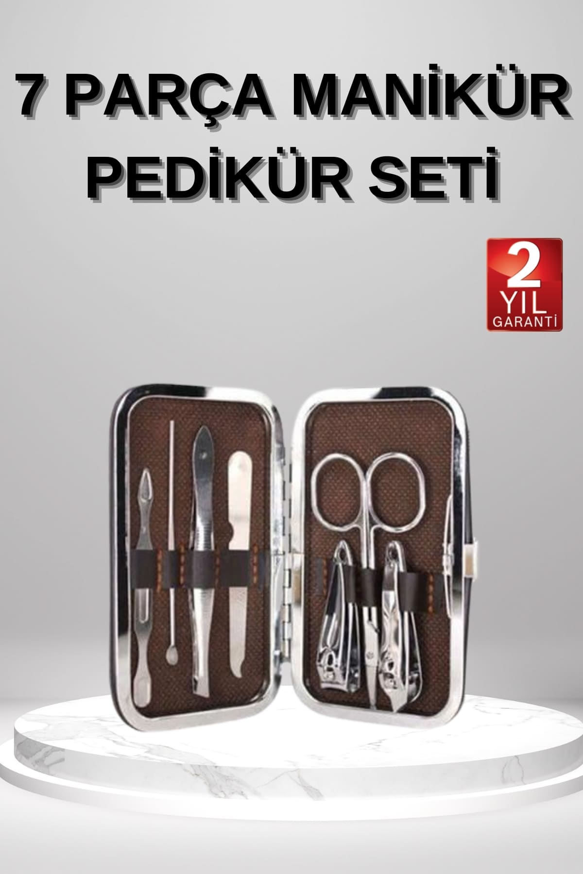 Paslanmaz Çelik 7 Parça Manikür Pedikür Seti El Ayak Bakım Çantası