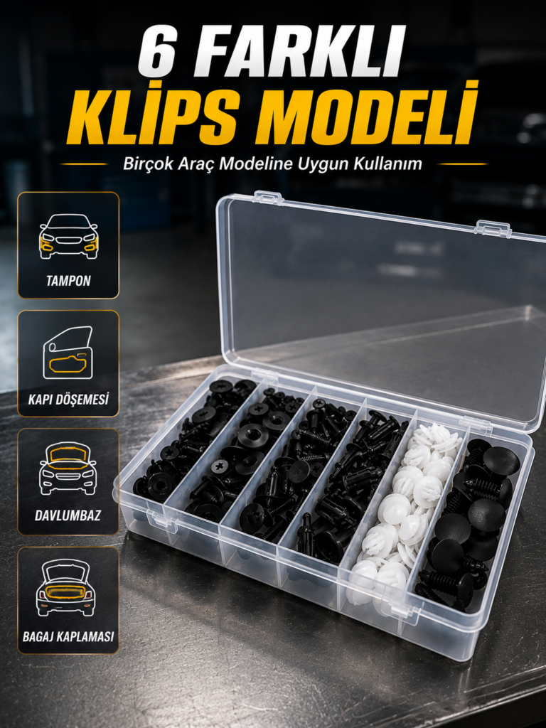 Otomotiv Plastik Klips Seti | Kaporta, Çamurluk, Davlumbaz ve İç Trim Klipsleri
