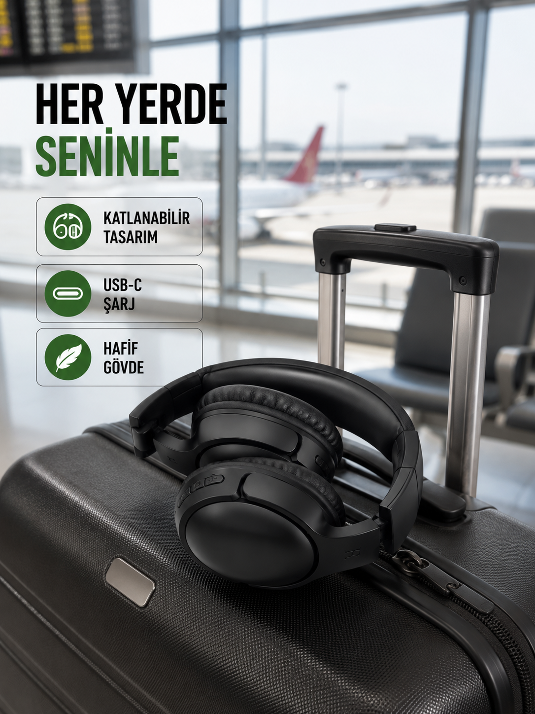 Katlanabilir USB-C Şarjlı Bluetooth Kulaklık
