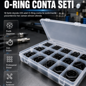 225 Parça O-Ring Conta Seti 18 Farklı Ölçü Kauçuk Sızdırmazlık Conta Organizer Kutulu
