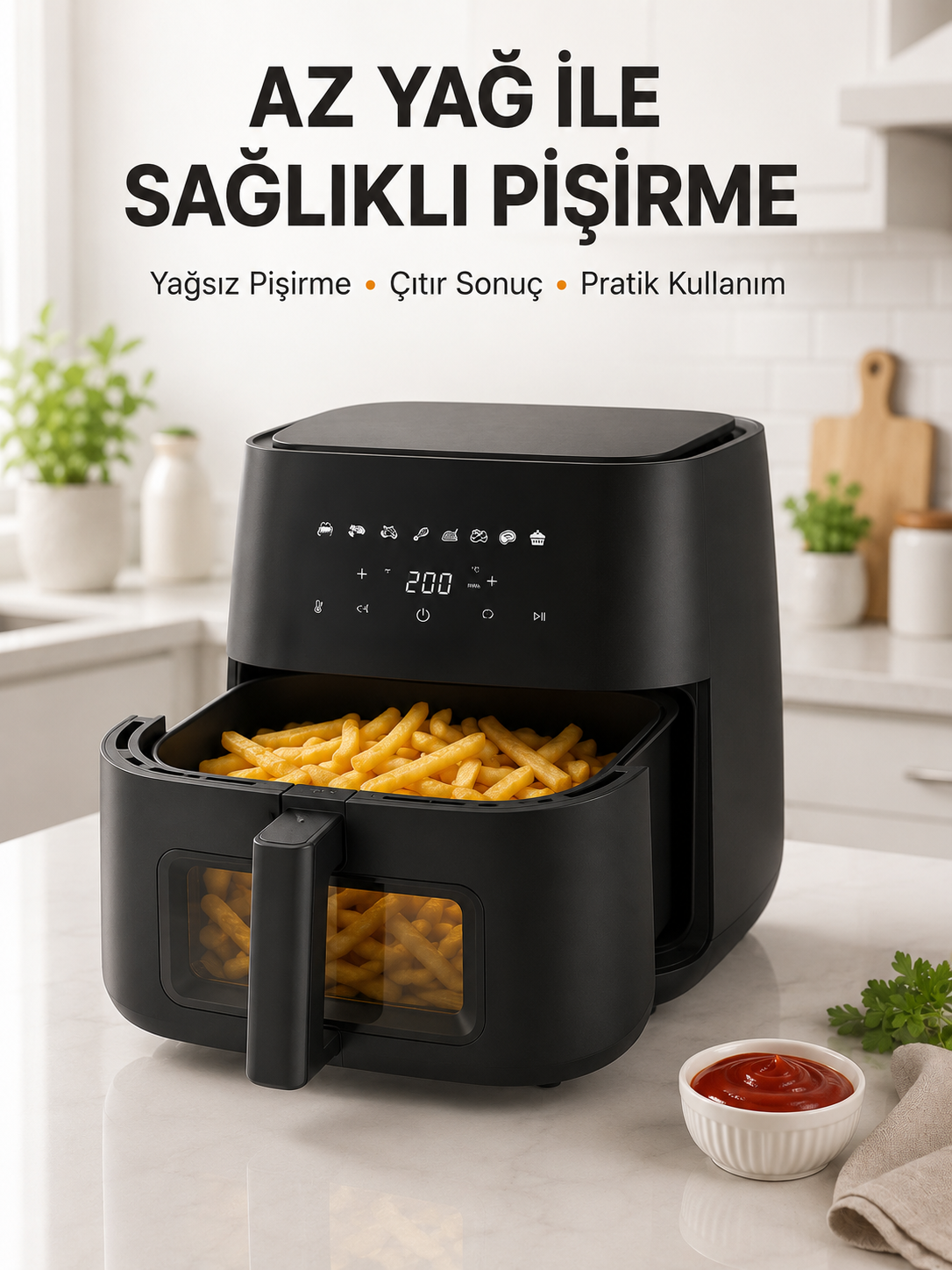 Geniş Hazneli Air Fryer Hızlı ve Pratik Pişirme Makinesi