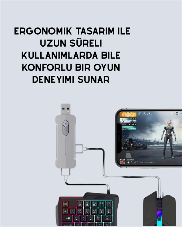 Mobil Uyumlu Klavye Mouse Seti – PUBG ve FPS Oyunları İçin 5'i 1 Arada Oyun Kiti