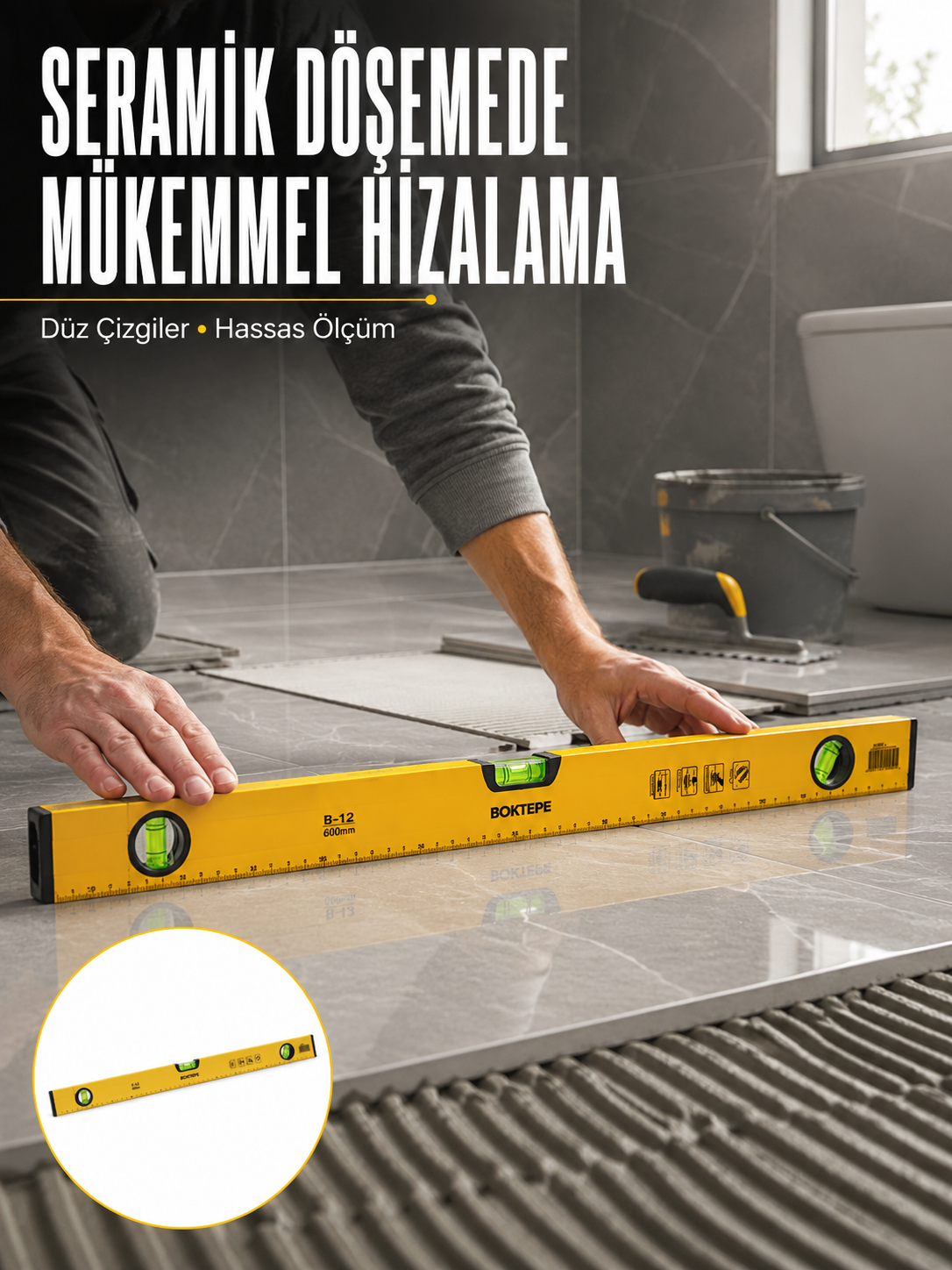 600 mm Su Terazisi Sarı Dayanıklı Gövde Hassas Ölçüm Yeni Nesil