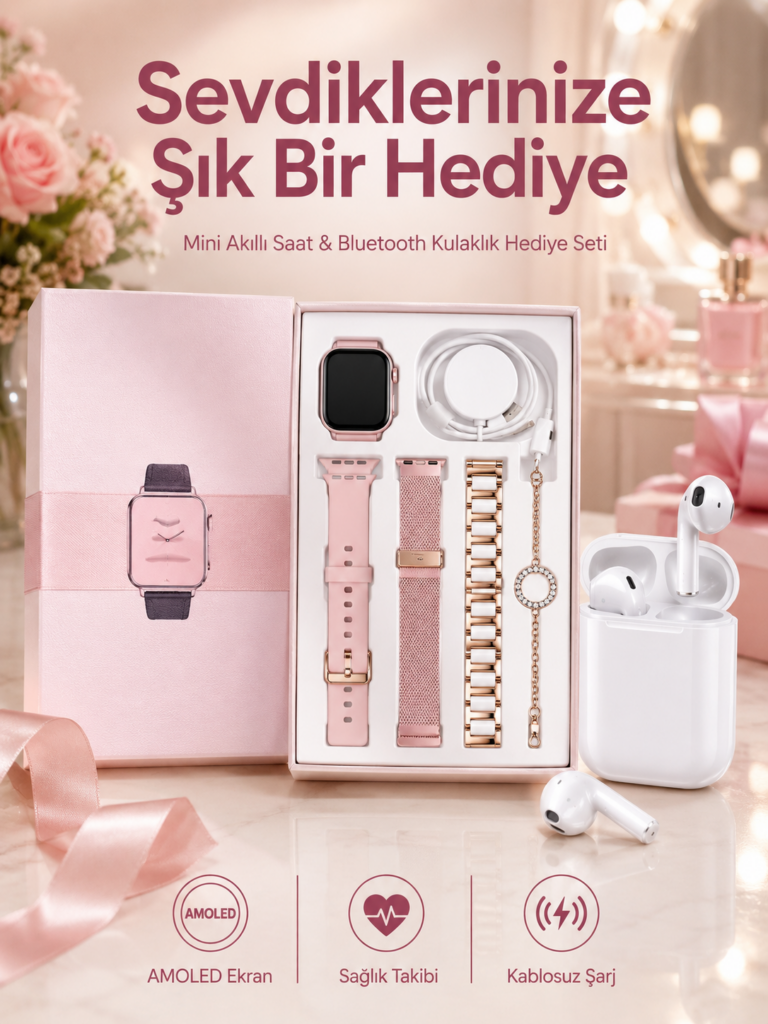3 Kordonlu Dokunmatik Ekran Akıllı Saat ve 2.Nesil Kablosuz Bluetooth Kulaklık ANC/ENC