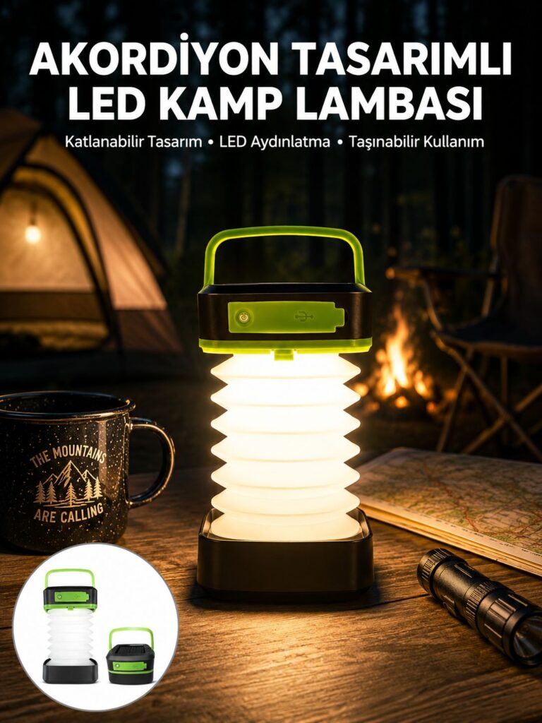 Katlanabilir Kamp Lambası Akordiyon Lamba Şarjlı 3 Kademeli Solar Yeni Nesil