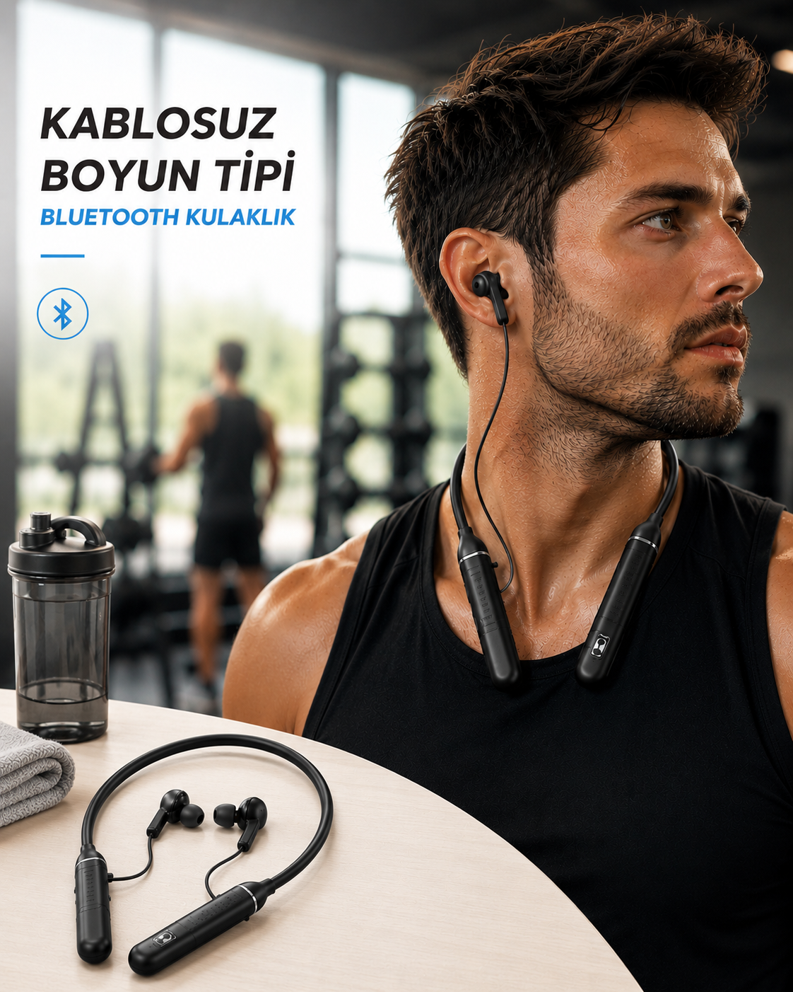 Boyun Tipi Kablosuz Bluetooth Kulaklık Uzun Pil Ömrü Mikrofonlu