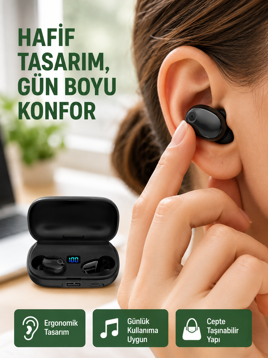Telefon Şarj Destekli 1800 mAh A10s TWS Kablosuz Kulak İçi Kulaklık Yeni Nesil