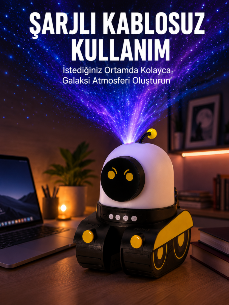 Robot Tasarımlı Bluetooth Hoparlörlü Yıldızlı Gökyüzü Projektör Yeni Nesil