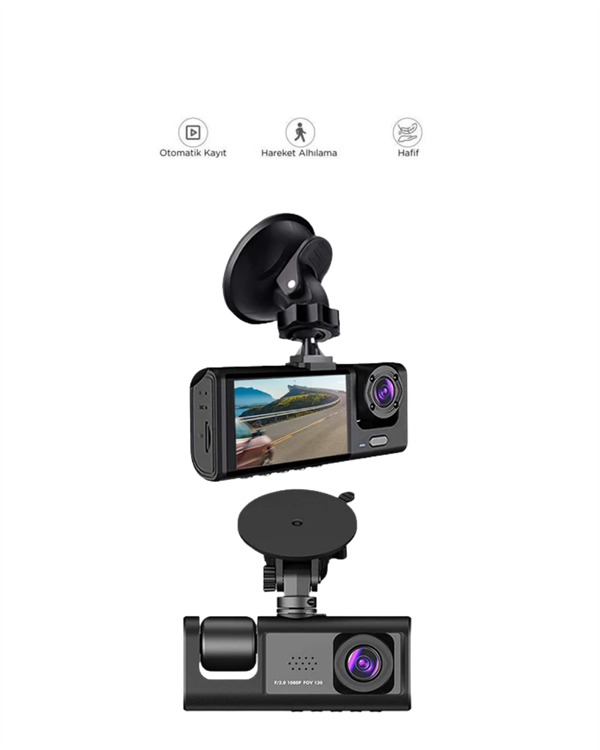 3 Kameralı Dashcam Sistem – Geri Görüş Yardımı, Park Koruması ve G-Sensör