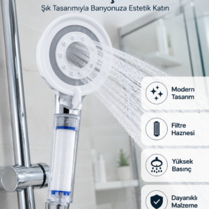 Mineral Taşlı Filtreli Duş Başlığı Güçlü Su Basınçlı Banyo Başlığı