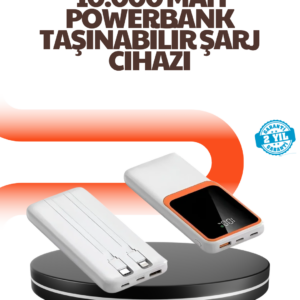 Taşınabilir 10000 mAh Powerbank – Dijital Göstergeli, Type-C ve USB Çıkışlı