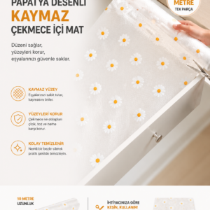 Papatya Desenli Kaymaz Dolap Ve Çekmece İçi Mat 10 Metre