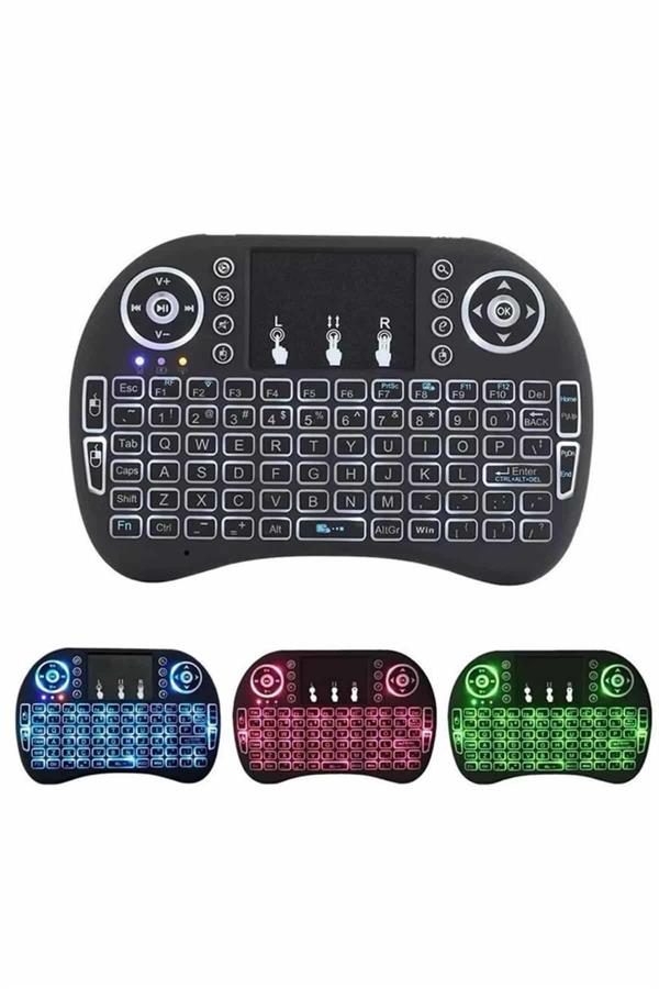 Işıklı Kablosuz Mini Klavye ve Dokunmatik Mouse Seti Türkçe Kablosuz