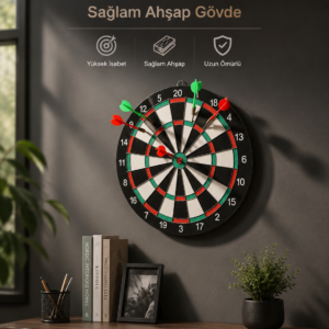 Duvara Monte Sağlam Ahşap Gövdeli Dart Tahtası Ev ve Oyun Alanları İçin 17 İnç