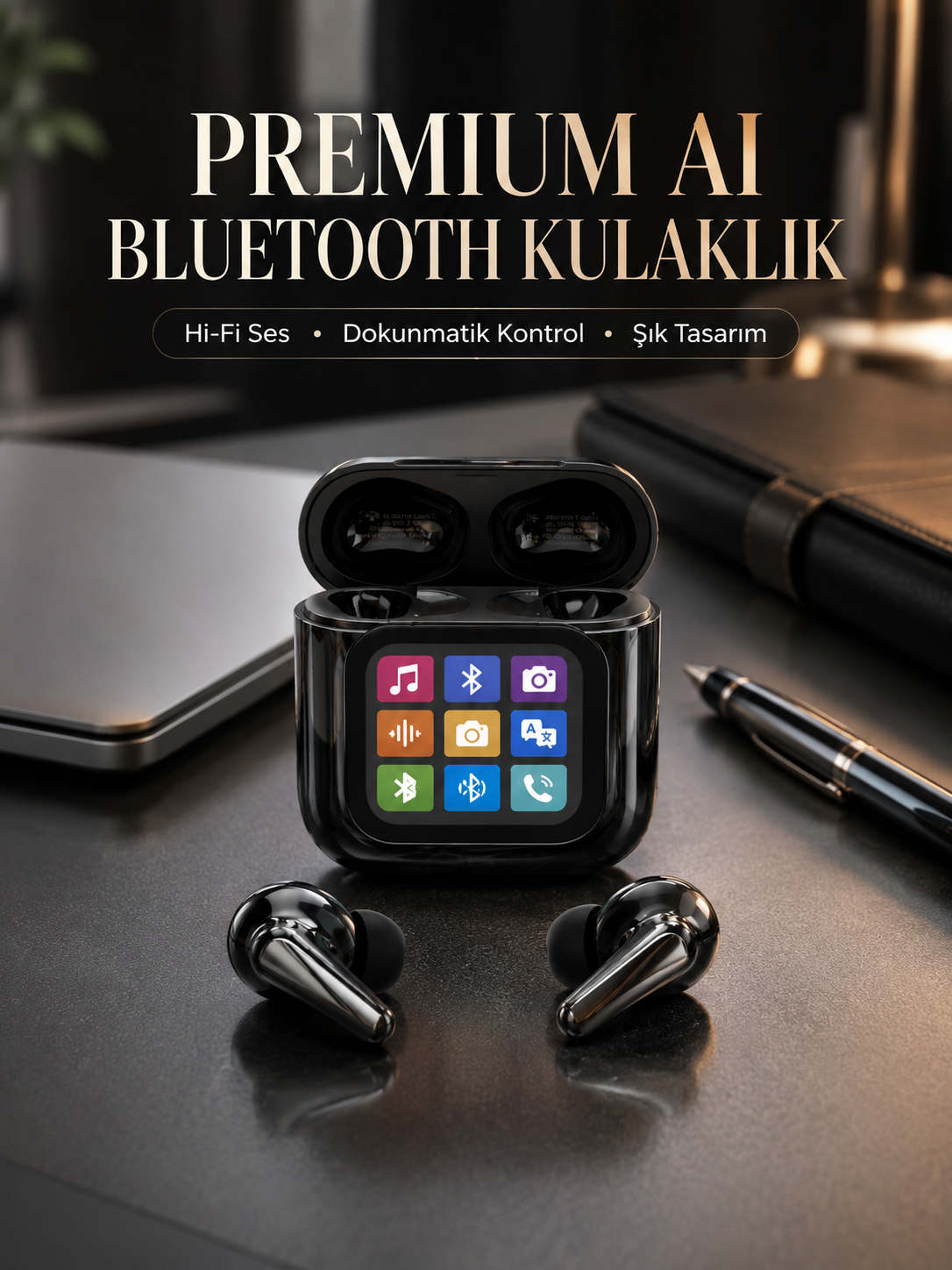 AI Destekli Dokunmatik Ekranlı Kablosuz Bluetooth Kulaklık