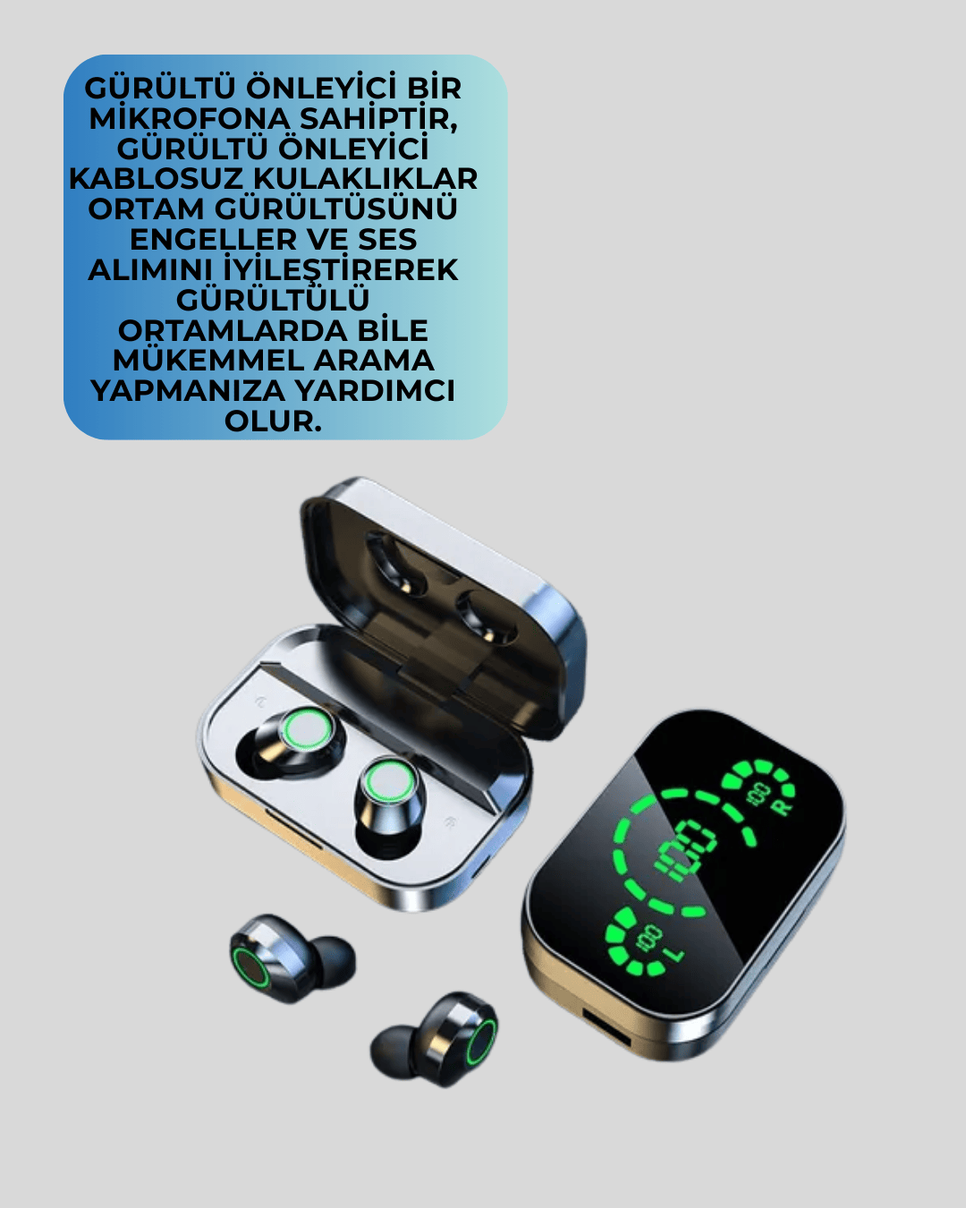 Kablosuz Kulak İçi Bluetooth Kulaklık – Dokunmatik Kontrol ve LED Şarj Ekranı