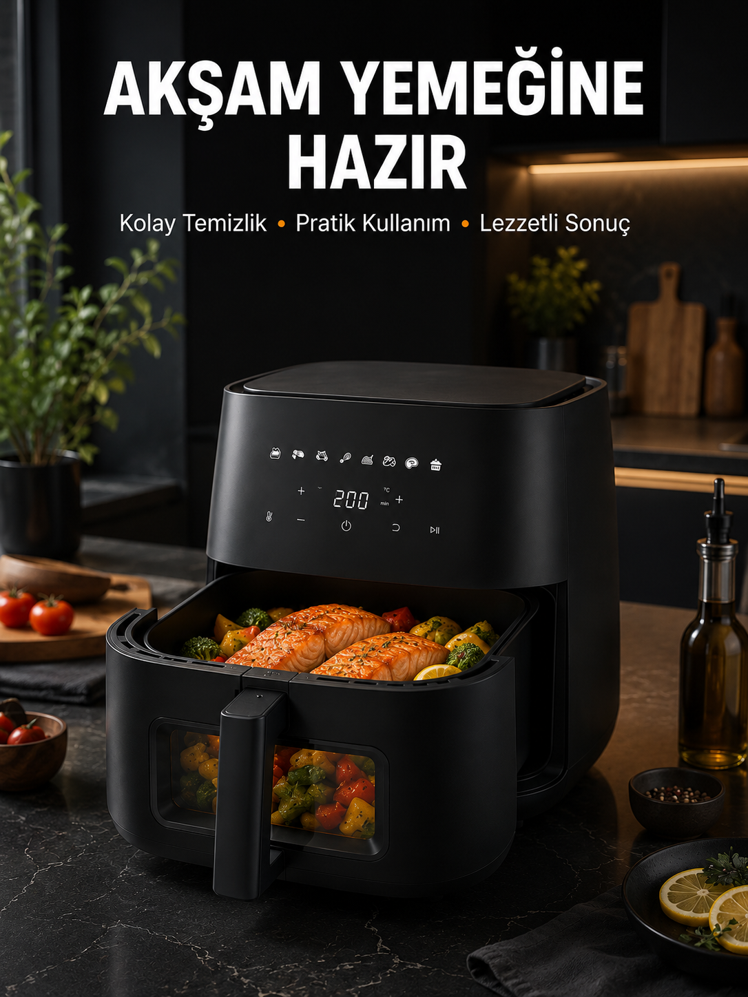 Dokunmatik Ekranlı Air Fryer Sağlıklı Yağsız Pişirme Cihazı