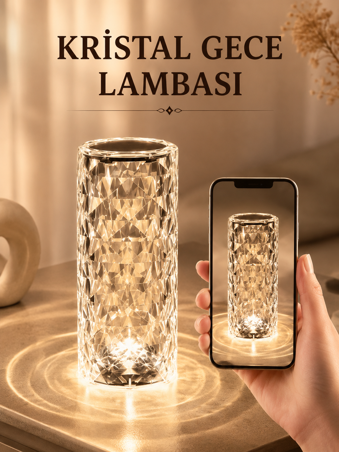 Kristal Dokunmatik Ve Kumandalı Masa Ve Gece lambasI