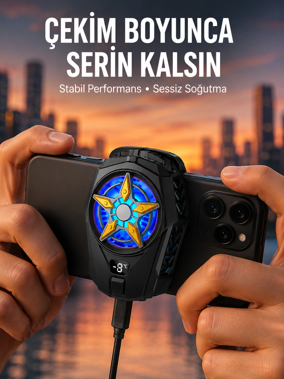 Oyunlar İçin Telefon Soğutucu – 65-85 mm Uyumlu, Dijital Ekranlı Yeni Nesil