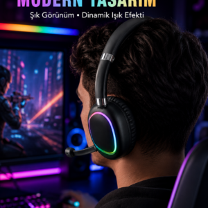 RGB Işıklı Bluetooth Mikrofonlu Kulaklık Uzun Süreli Kullanım Type-C Şarjlı