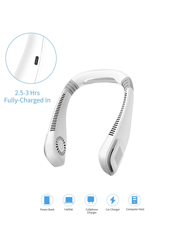 Giyilebilir Sessiz Fan | 224g Hafif, Bladeless Güvenli Tasarım, 5 Vitesli Soğutma, USB Şarjlı Fan