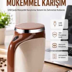 USB Şarjlı Elektrikli Karıştırıcı Kupa – Sıcak & Soğuk İçecekler için