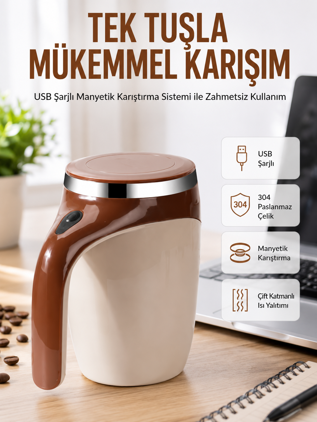 USB Şarjlı Elektrikli Karıştırıcı Kupa – Sıcak & Soğuk İçecekler için