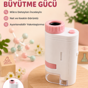 Eğitici Taşınabilir Mikroskop  Ayarlanabilir Focus, LED Işık ve 80X-200X Yakınlaştırma