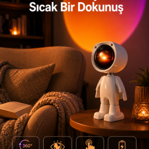 180 Derece Dönebilen Astronot Masa ve Gece Lambası Projektör