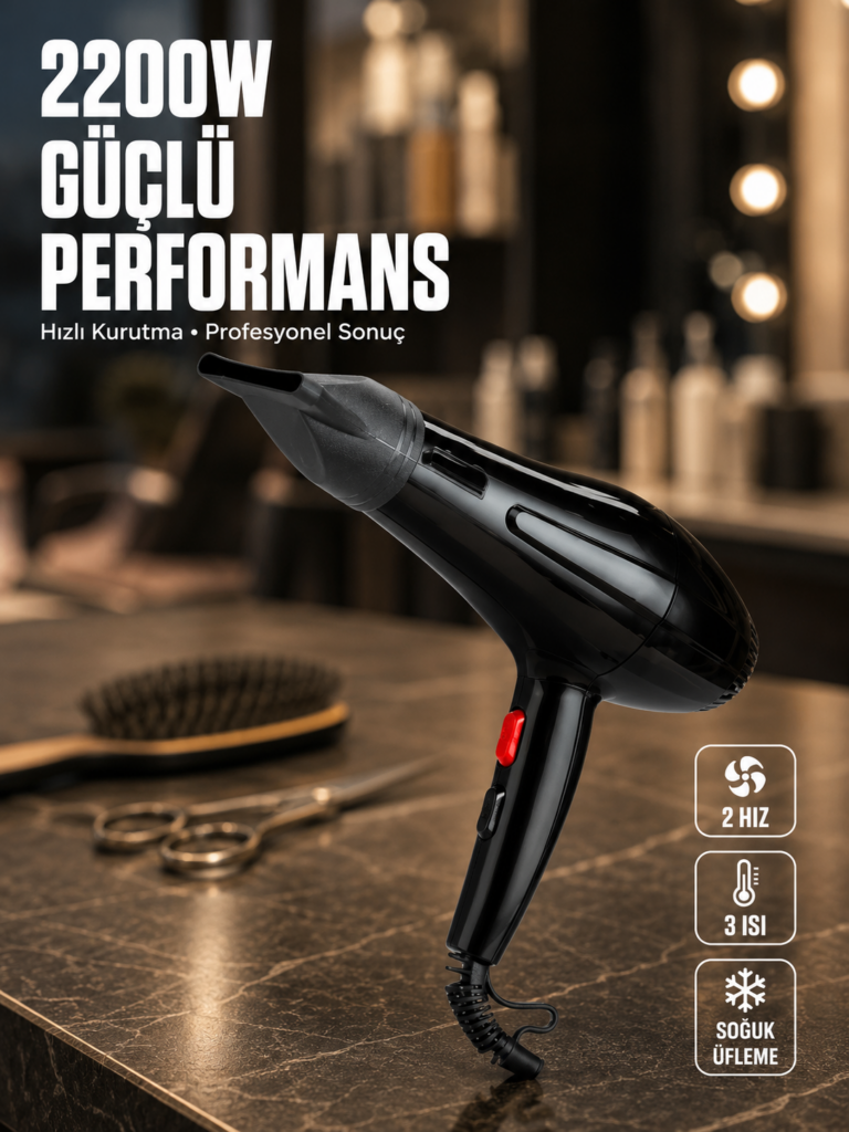 Soğuk Üfleme Özellikli 2200W Profesyonel Fön Makinesi