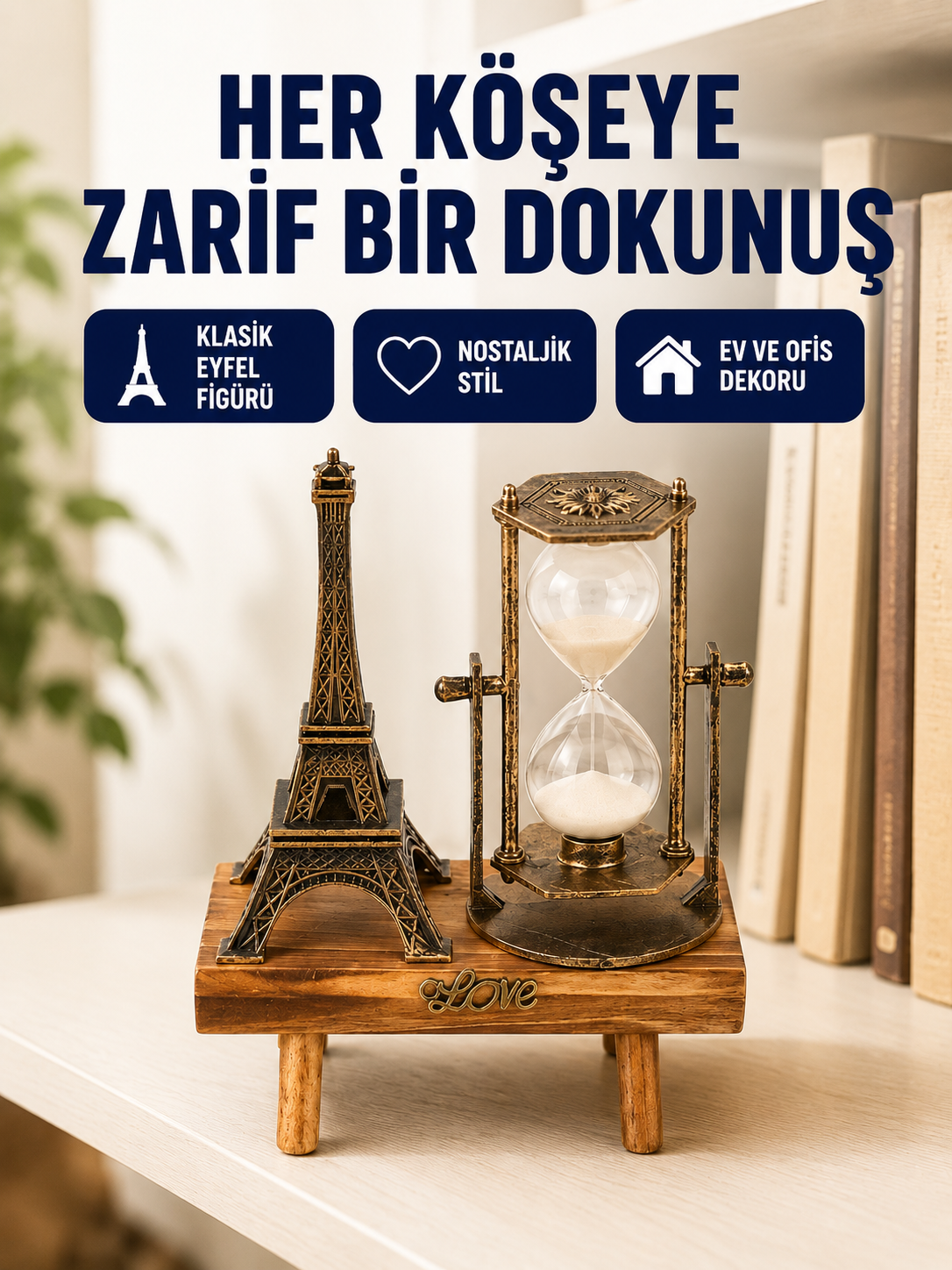 Dekoratif Kum Saati – Ahşap Malzeme, Hediyelik Masa Aksesuarı
