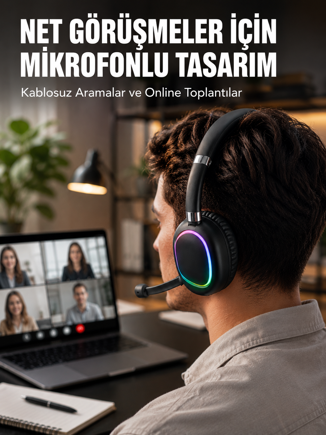 Kablosuz Bluetooth 5.0 Kulaklık RGB Işıklı Tasarım