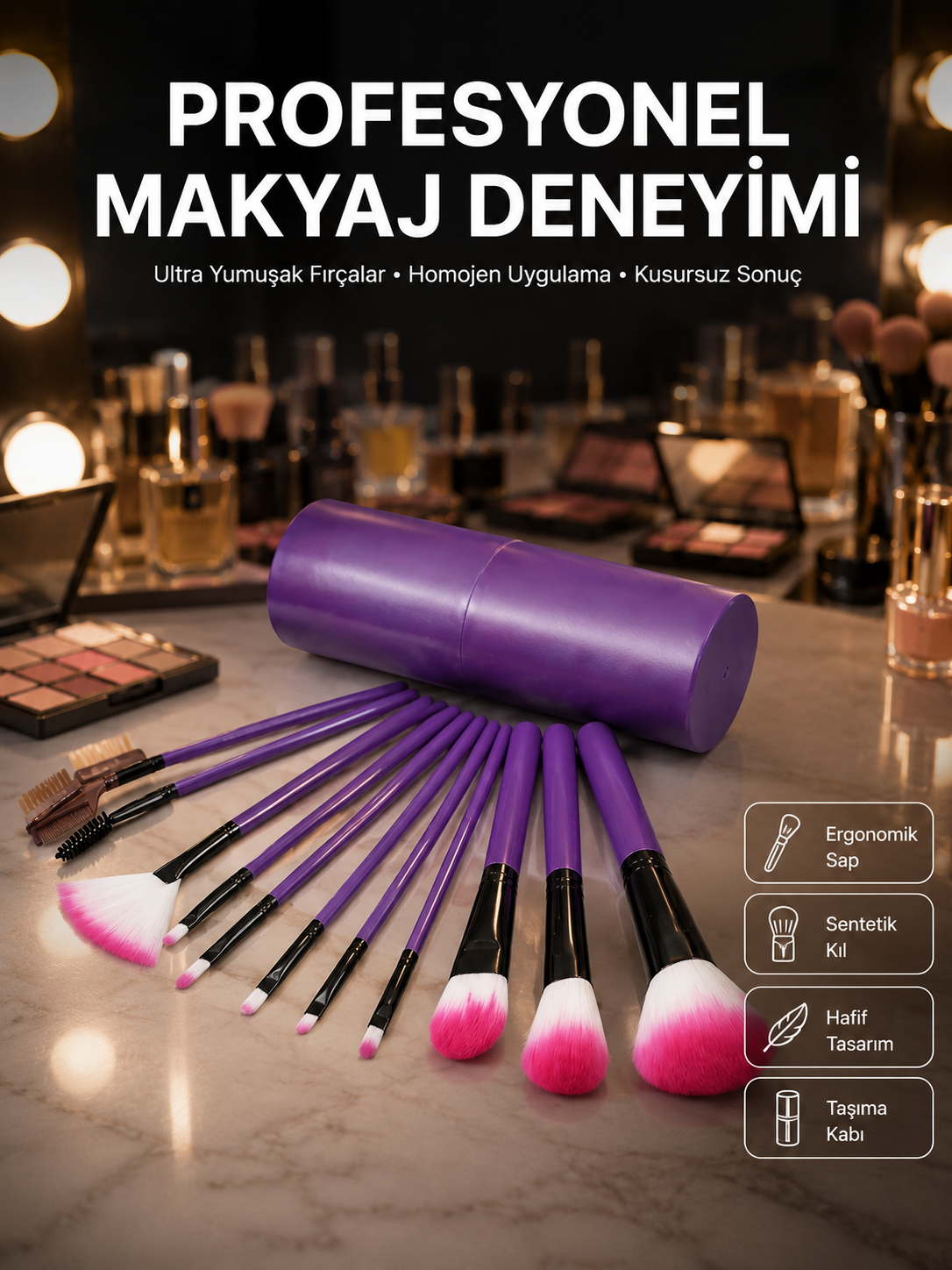 12 Parça Profesyonel Makyaj Fırçası Far Fırçası Allık Fırçası Yumuşak Kıllı