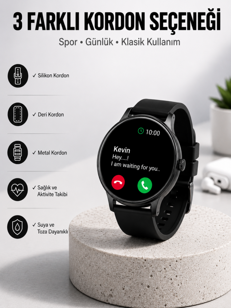 Akıllı Saat Sesli Görüşme Bluetooth Bağlantılı 3 Kordonlu Yeni Nesil