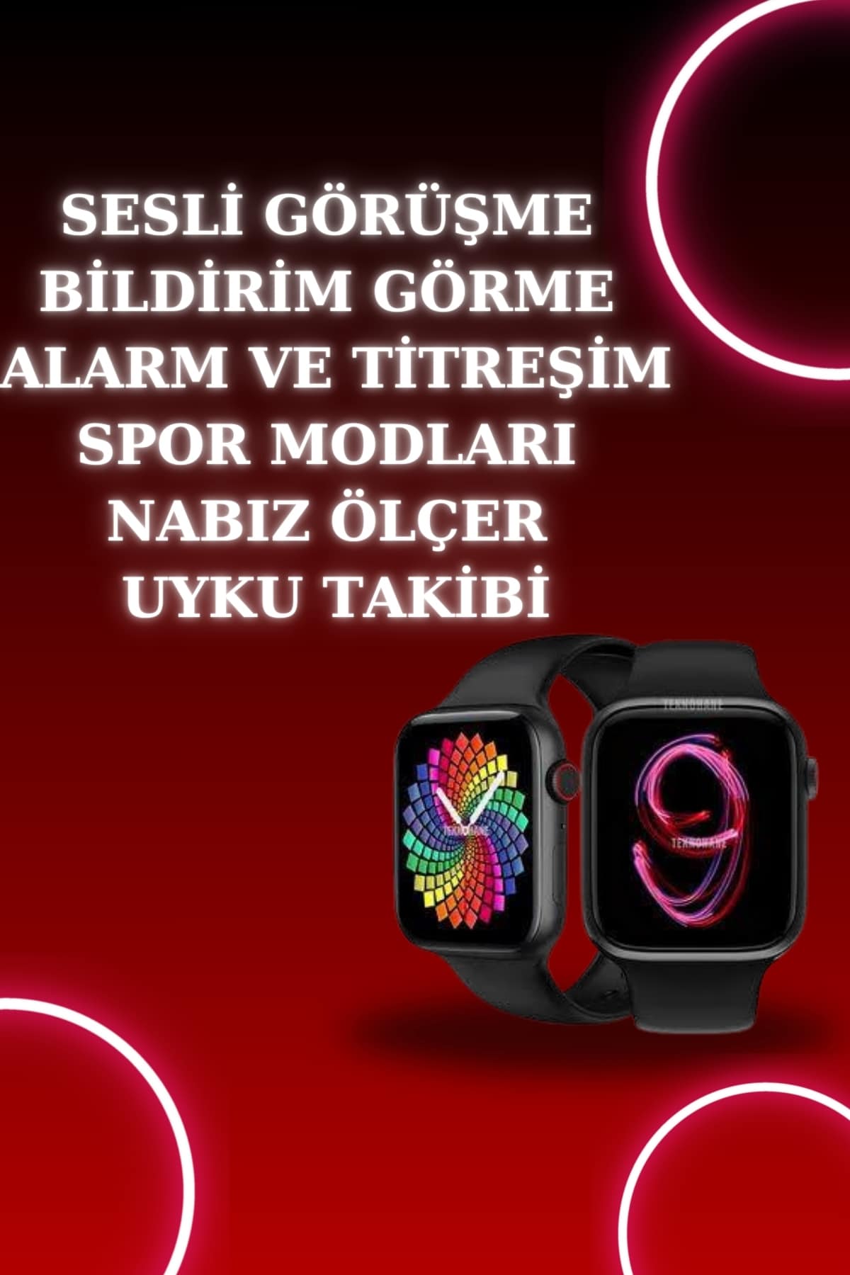 Akıllı Saat Arama Görüşme Bildirim Görme Uyku ve Sağlık Takibi Nabız Ölçer 3 Kordon Hediyeli