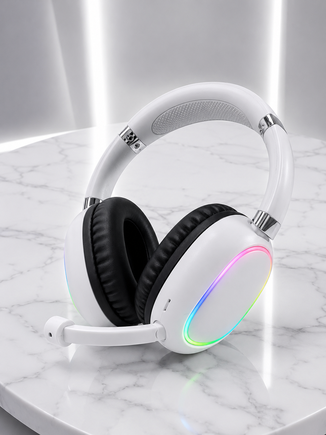 Beyaz Kablosuz Bluetooth Kulaklık Mikrofonlu Ergonomik Kulak Üstü Tasarım