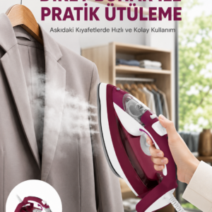 Yeni Nesil Kırmızı Buharlı Ütü 2200 Watt Seramik Tabanlı Yüksek Buhar Gücü
