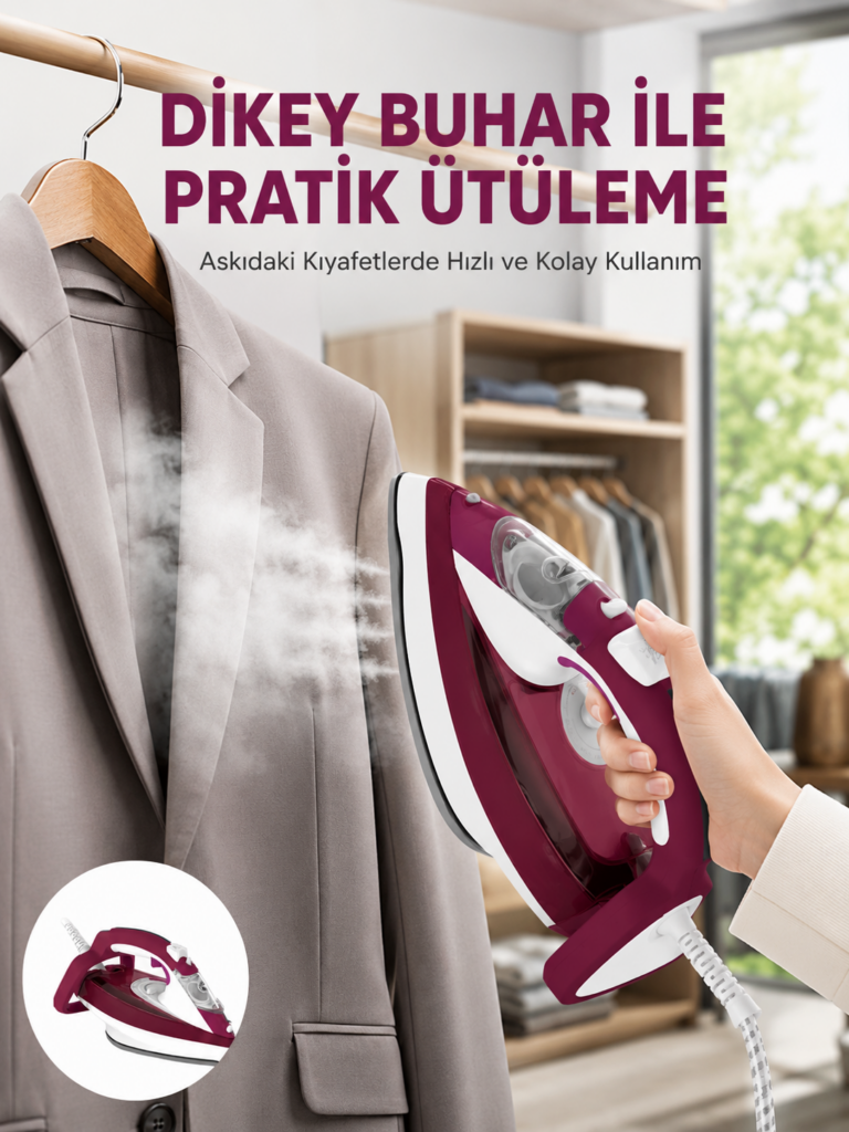 Yeni Nesil Kırmızı Buharlı Ütü 2200 Watt Seramik Tabanlı Yüksek Buhar Gücü