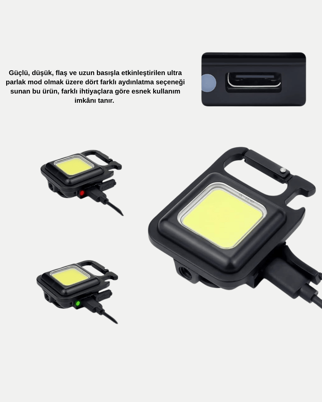 USB Type-C Şarjlı Mini Fener – Manyetik, Katlanabilir ve Şişe Açacaklı Tasarım Yeni Nesil