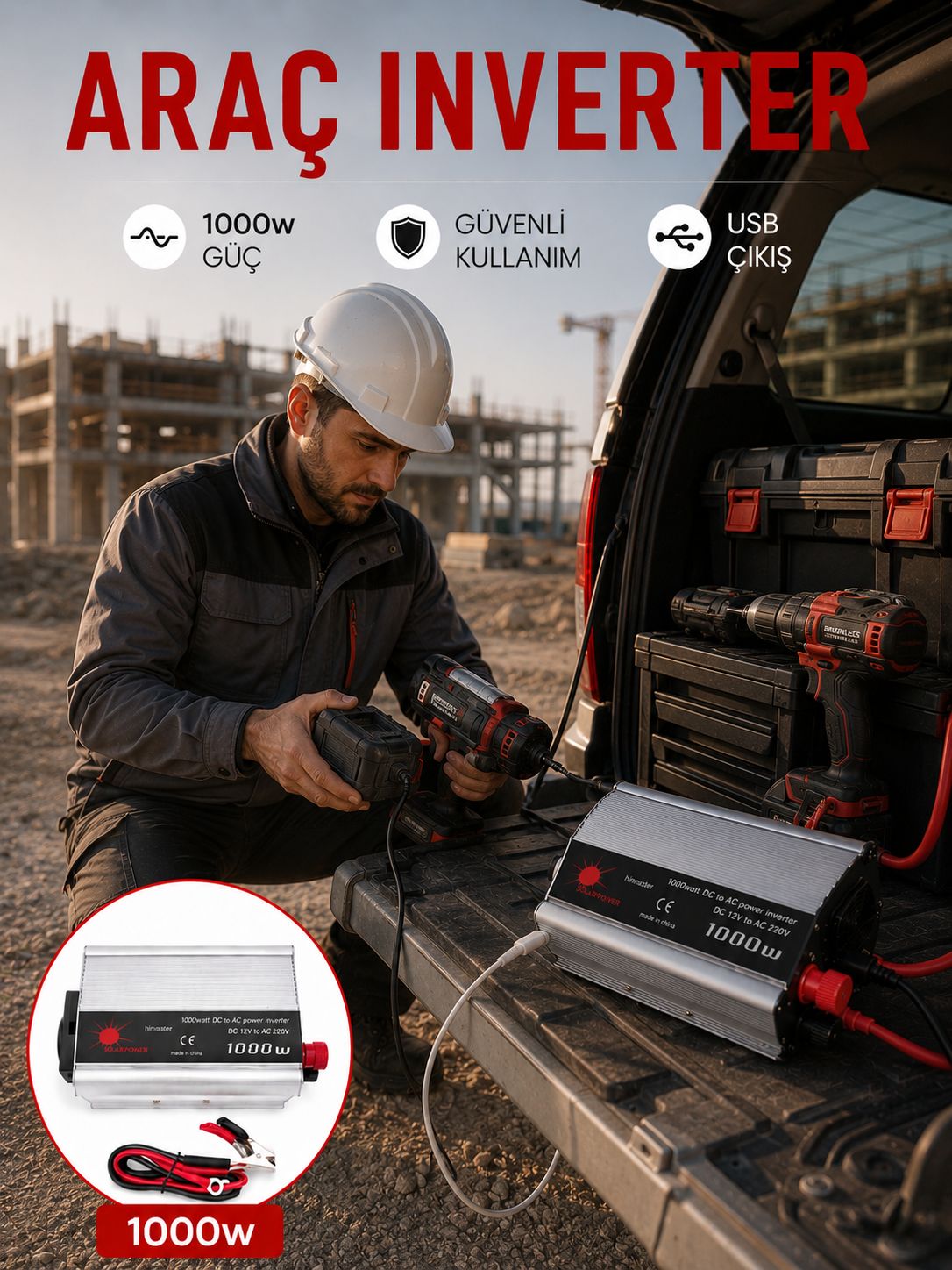 Araçtan Elektrik Kullanımı Sağlayan 1000W Akü İnvertör