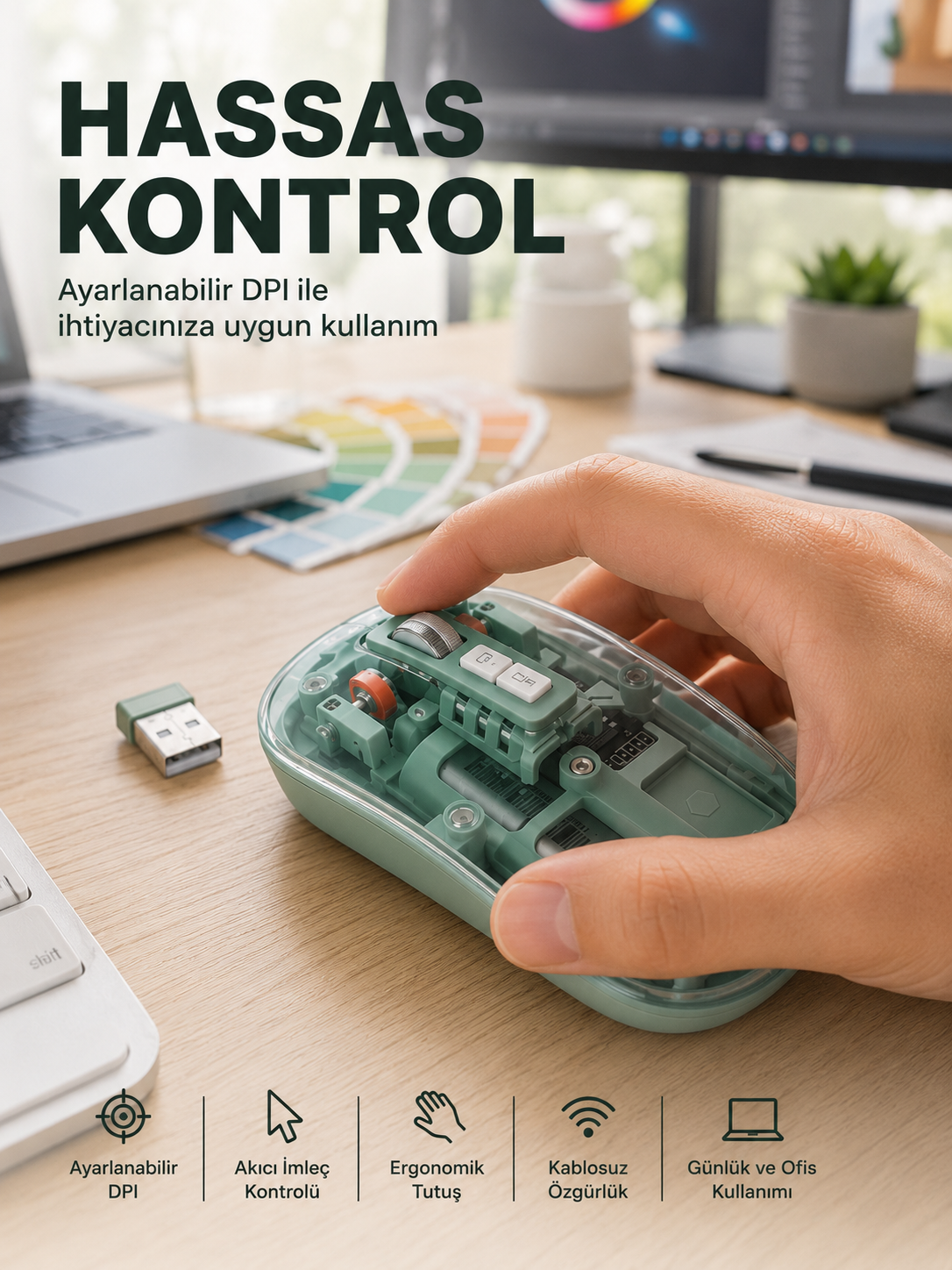 Şeffaf Tasarımlı Bluetooth Kablosuz Mouse Pilli Kullanım Yeni Nesil
