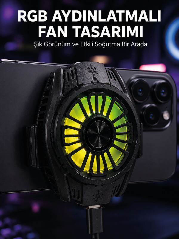 RGB Fan Aydınlatmalı Sessiz Çalışan Telefon Soğutucu
