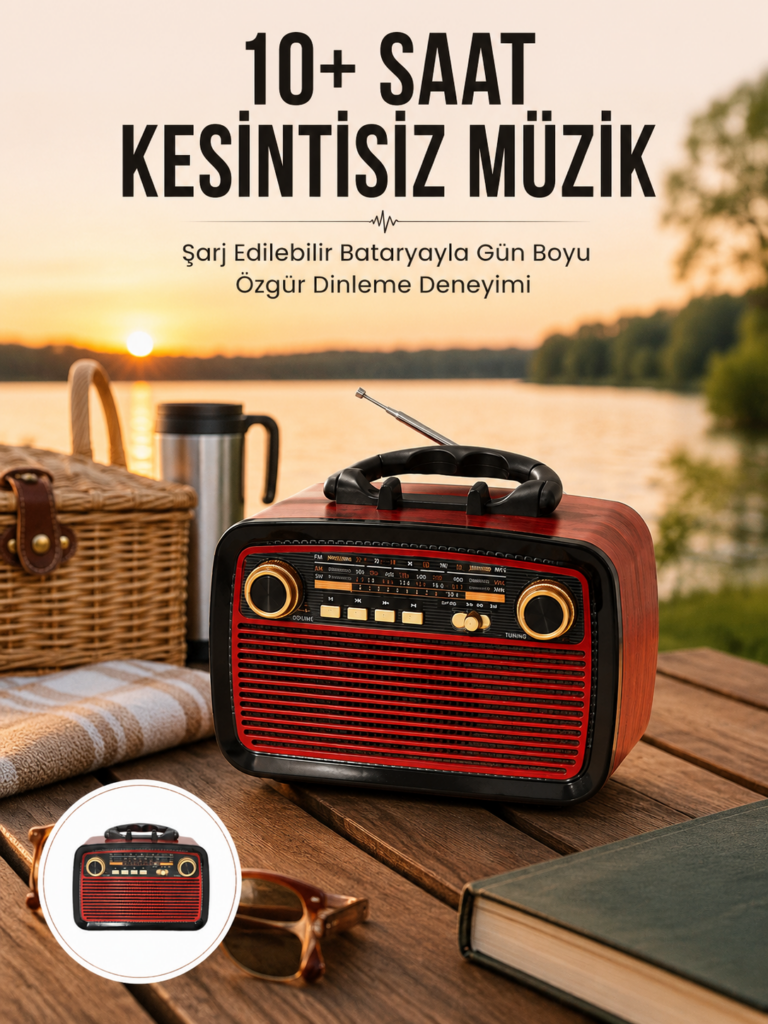 Bluetooth Hoparlör Ahşap Renk Vintage Işıklı Nostaljik Radyo Fm Ahşap Görünümlü Yeni Nesil