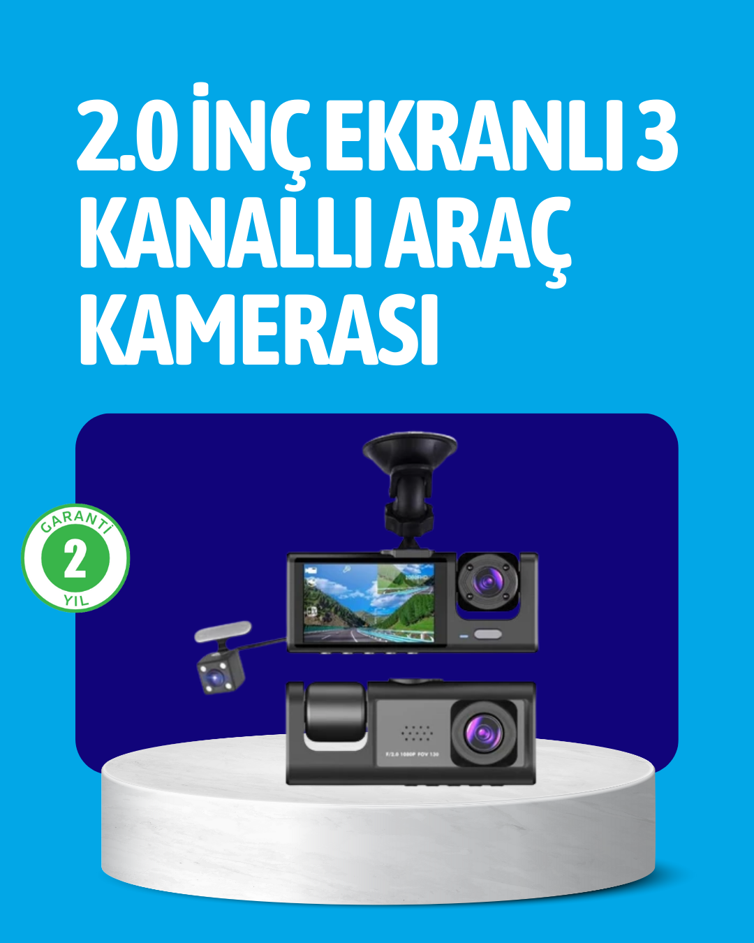3 Kameralı Araç İçi Kayıt Cihazı Suya ve Toza Dayanıklı Tasarım