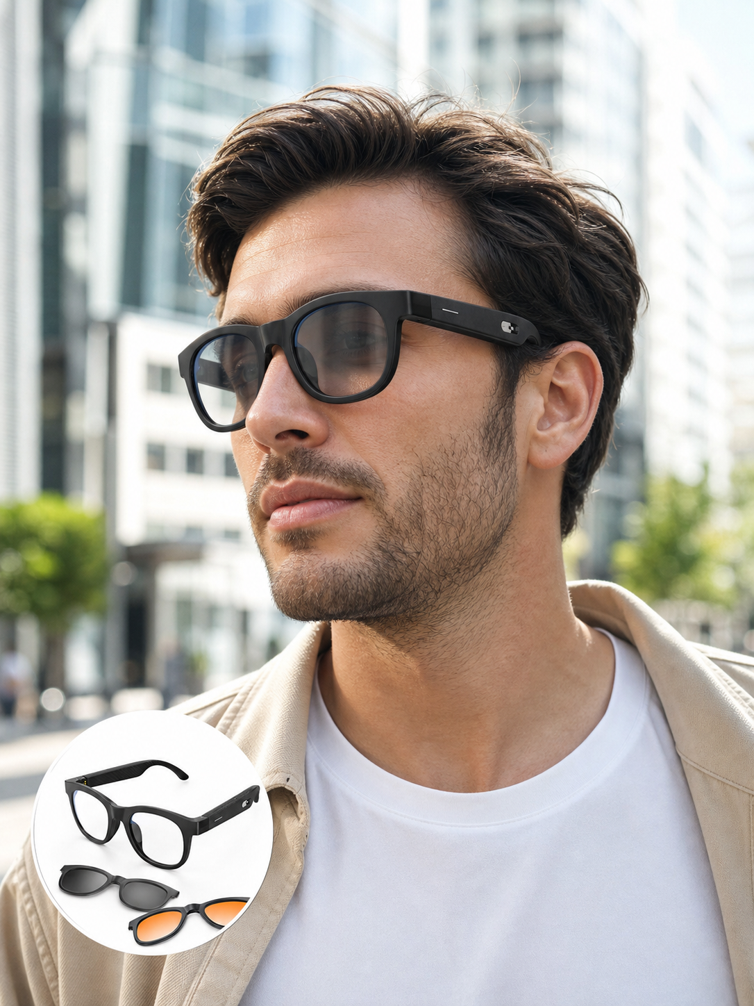 Yapay Zekâ Destekli Akıllı Gözlük Değiştirilebilir Manyetik Lens Bluetooth Bağlantı ve Dokunmatik Kontrol