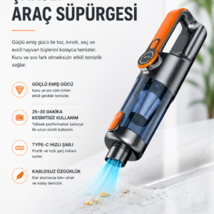 Yüksek Emiş Güçlü Taşınabilir Araç Süpürgesi