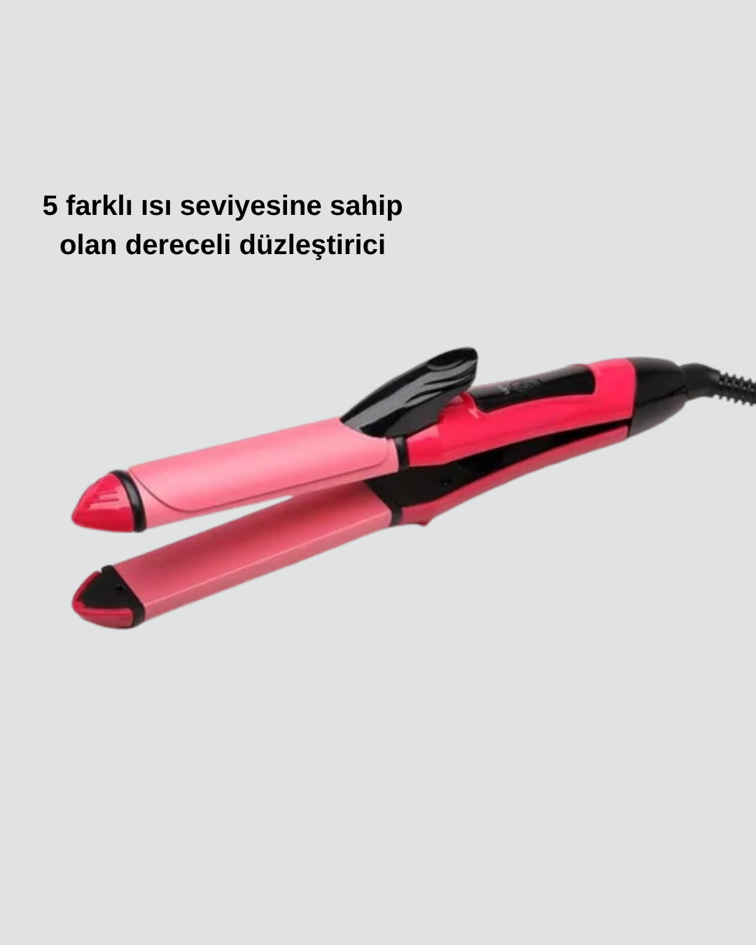 2’si 1 Arada Saç Düzleştirici ve Maşa – 5 Isı Seviyesi, Seramik Kaplama, Döner Kablolu Ergonomik Tasarım