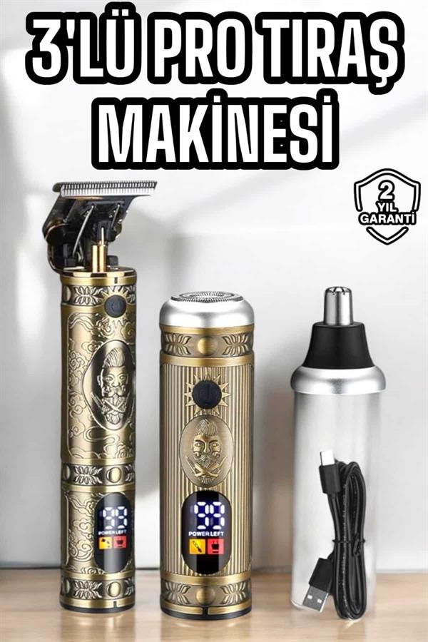 Tıraş Makinesi Üç Başlıklı Saç Sakal ve Vücut Tıraşına Uygun